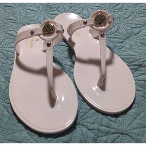 Kate Spade Jelly Thong Flip Flops White Sz 6 Women’s Silver Spade Charm